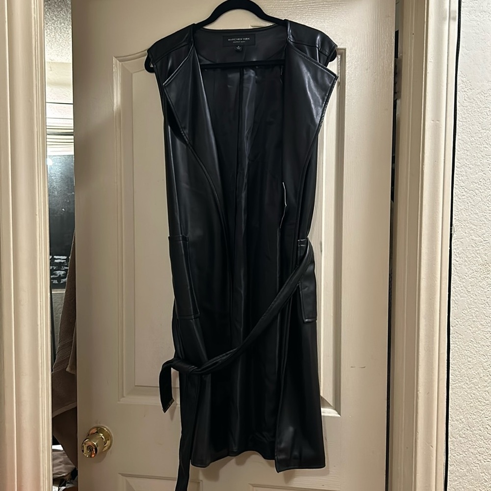 NWT Black leather Marc New York sleeveless coat
